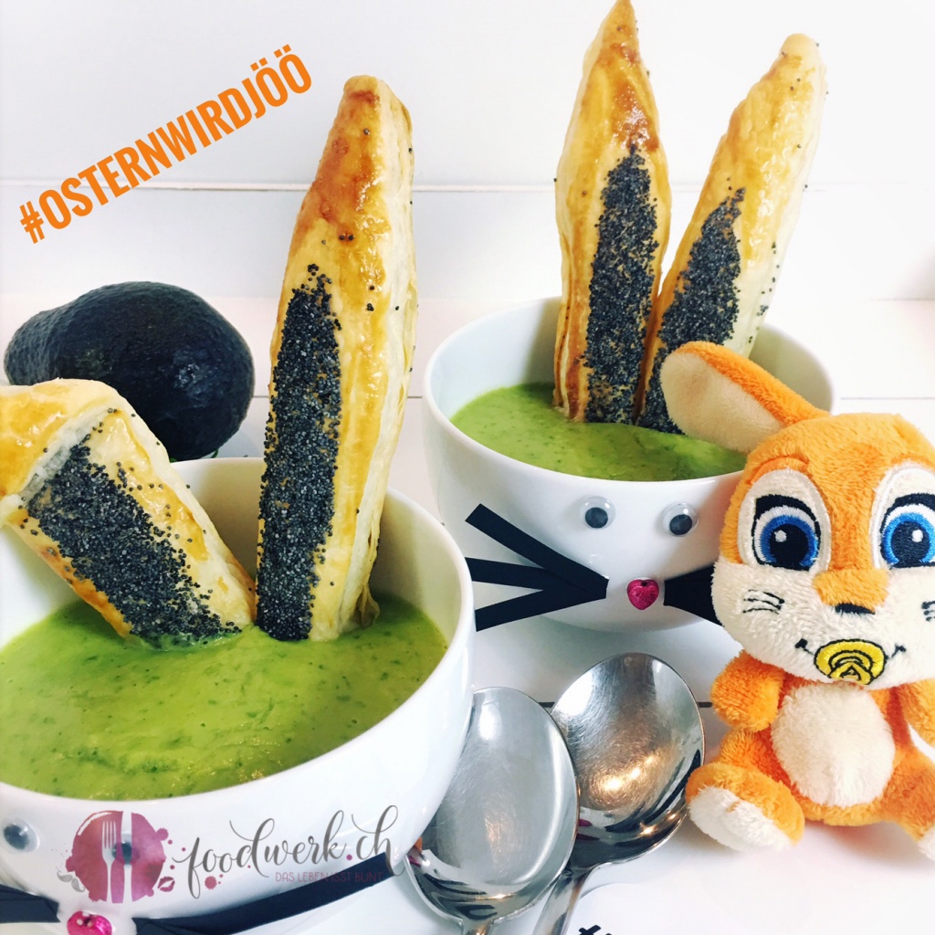 Ostern, Avocado, Kresse, Suppe, Knusperohren, Blätterteig, #osternwirdjöö, Ostermenü, Vorspeise, gesund, Laktosefrei, Glutenfrei, Laktosefreiesuppe, Frühling, vegetarisch, vegetarische Suppe, Glutenfrei, Glutenfreie Suppe, Hase, Hasenohren, Suppe mit Blätterteig, Rezept, idee, einfach kochen, einfaches rezept, rezepte, schweizer foodblogs, foodwerk.ch, foodwerk, foodblog, blog, food, kochen, backen, cook, bake, swiss, swiss foodblog, foodblogger, foodie, instafood, foodblogs, familyblog