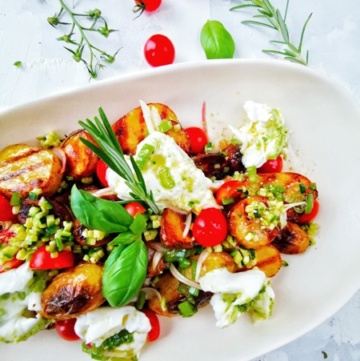 Grill Kartoffel Salat mit Burrata und Zucchetti