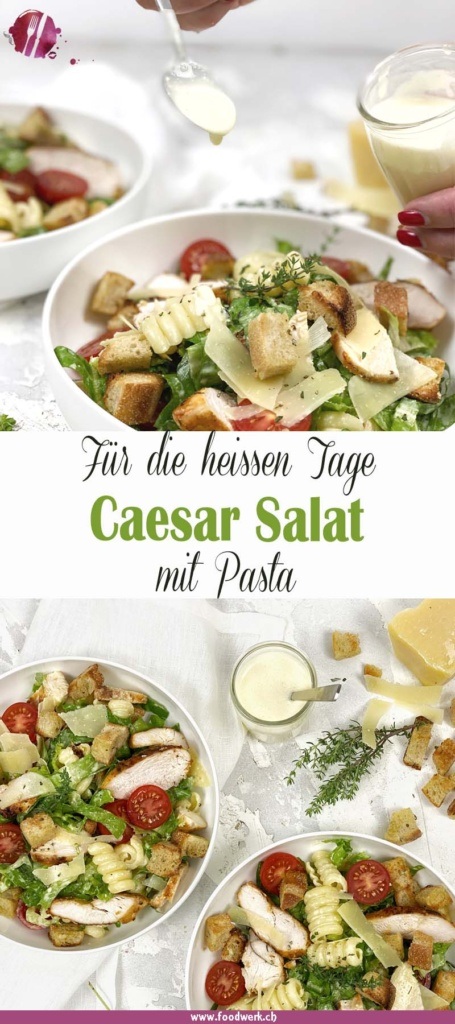 Pinterest Pin vom Caesar Salat mit Pasta