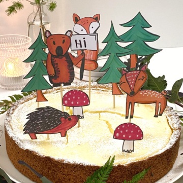 Waldtiere auf zitronigem Quarkkuchen