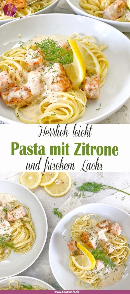 Pinterest Pin für die Pasta mit leichter Zitronensauce und Lachs