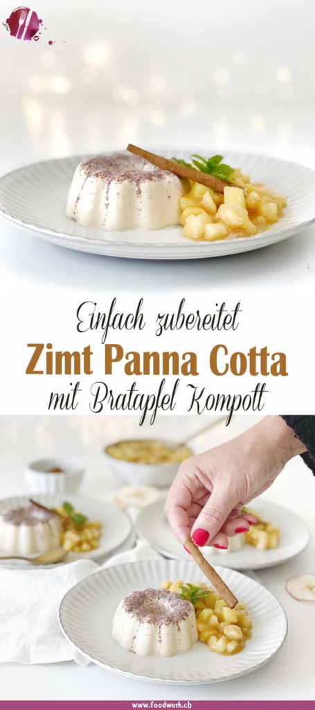 Pinterest Pin zu Zimt Panna Cotta und Bratapfelkompott
