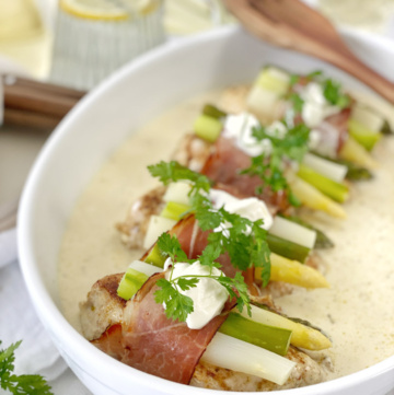 Spargel Schnitzel an Frischkäsesauce