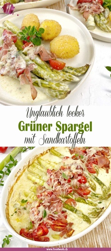 Grüner Spargel Gratin mit Sandkartoffeln als Pinterest Pin