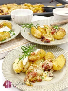 Raclette Blechkartoffeln mit Speck und Knoblauch