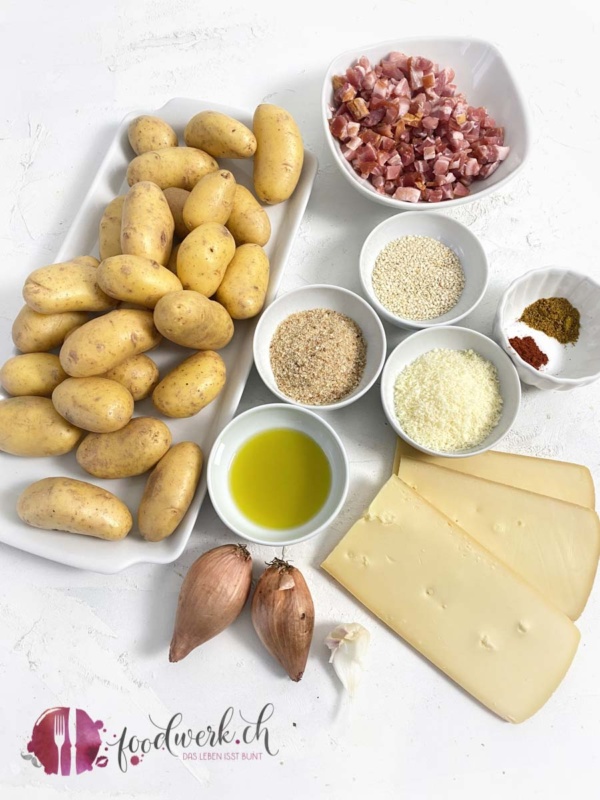 Zutaten für die Blechkartoffeln mit Raclette Käse