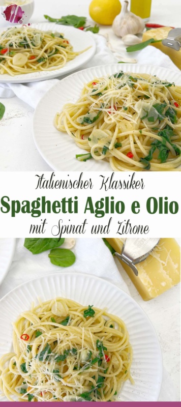 SPaghetti Aglio e Olio mit frischem Spinat.