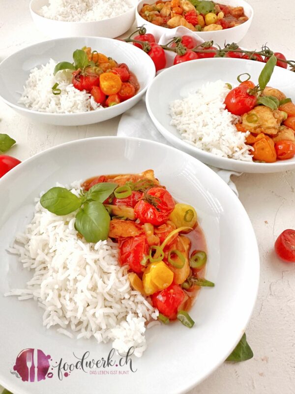 Tomaten Sweet and sour mit Reis