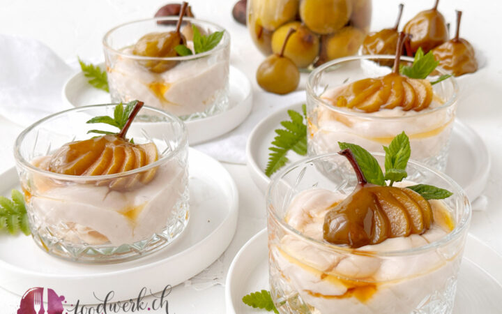 Poire a Botzi angerichtet mit Marroni Creme